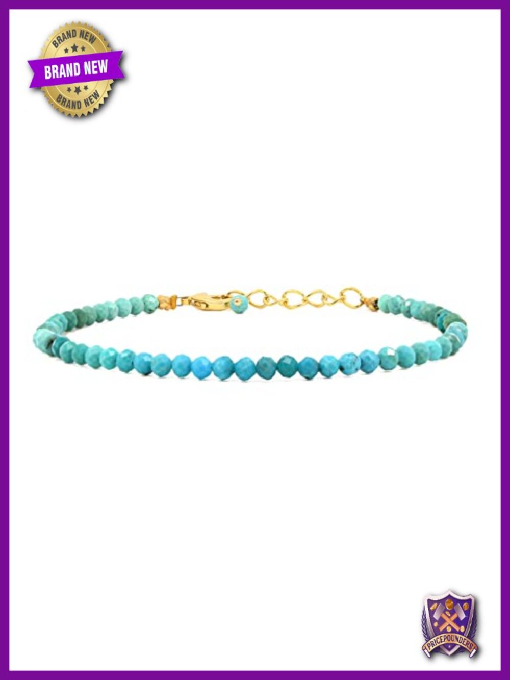 Natural Turquoise Beaded Bracelet Handmade Gold Plated Stretch 8 Inch